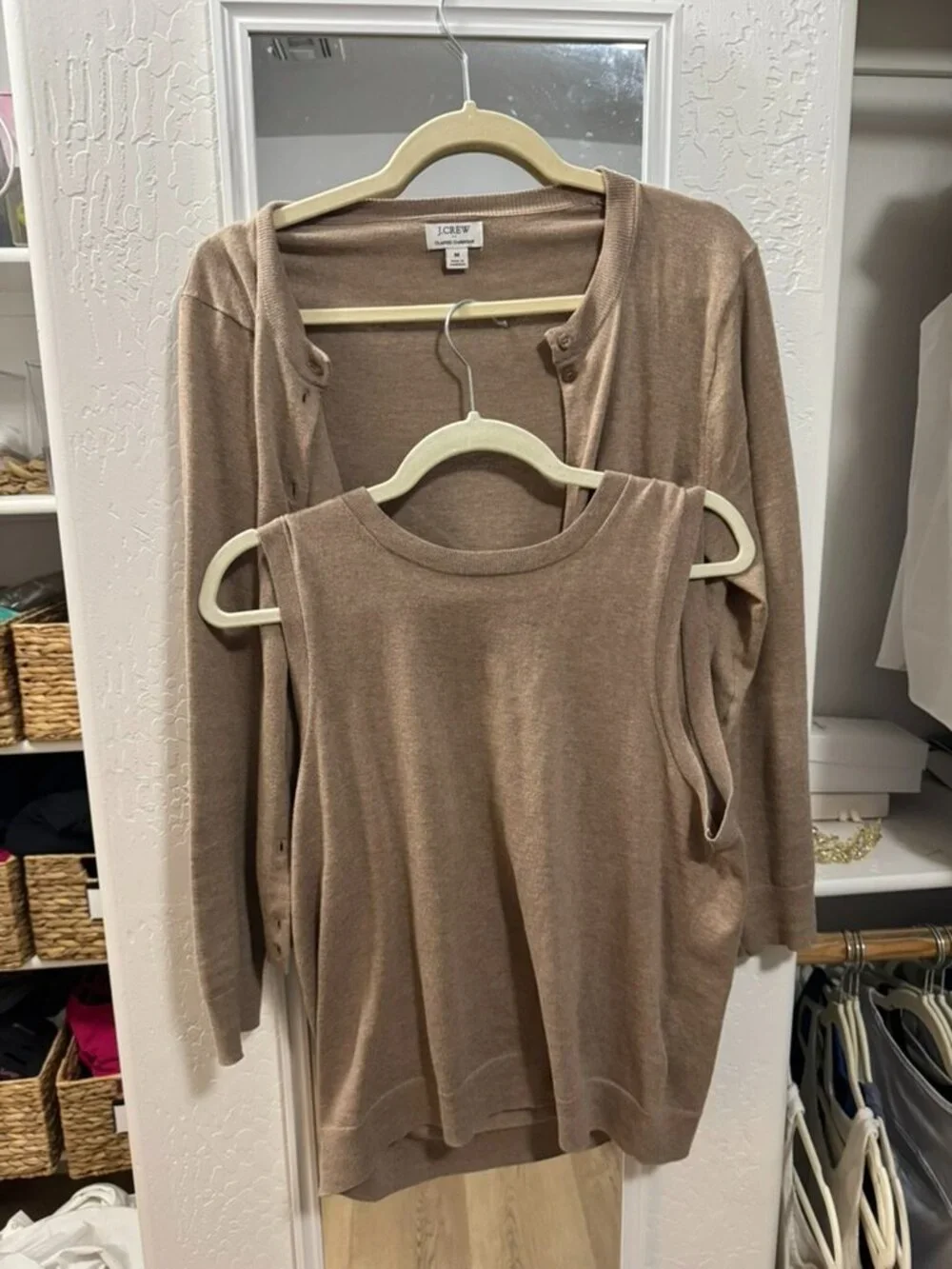 J.Crew Classic Cardigan and Shell Twin Set Camel Tan Size M